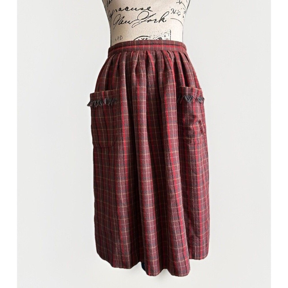 VTG 70s 80s Plaid Wool Skirt Lined With Fringe Pockets